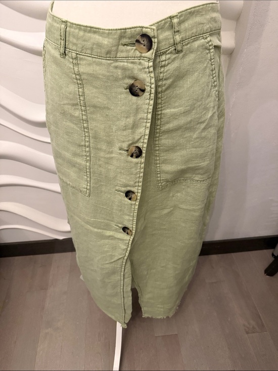 Zara Dresses & Skirts - Zara Light Sage Green Button-Down Linen Midi Skirt
